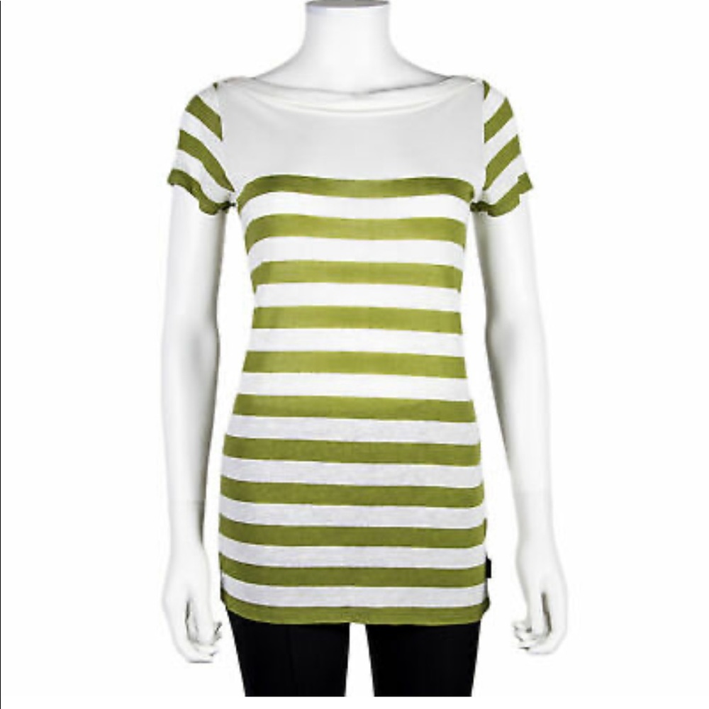 Burberry Green White Striped Shirt Tee Blouse